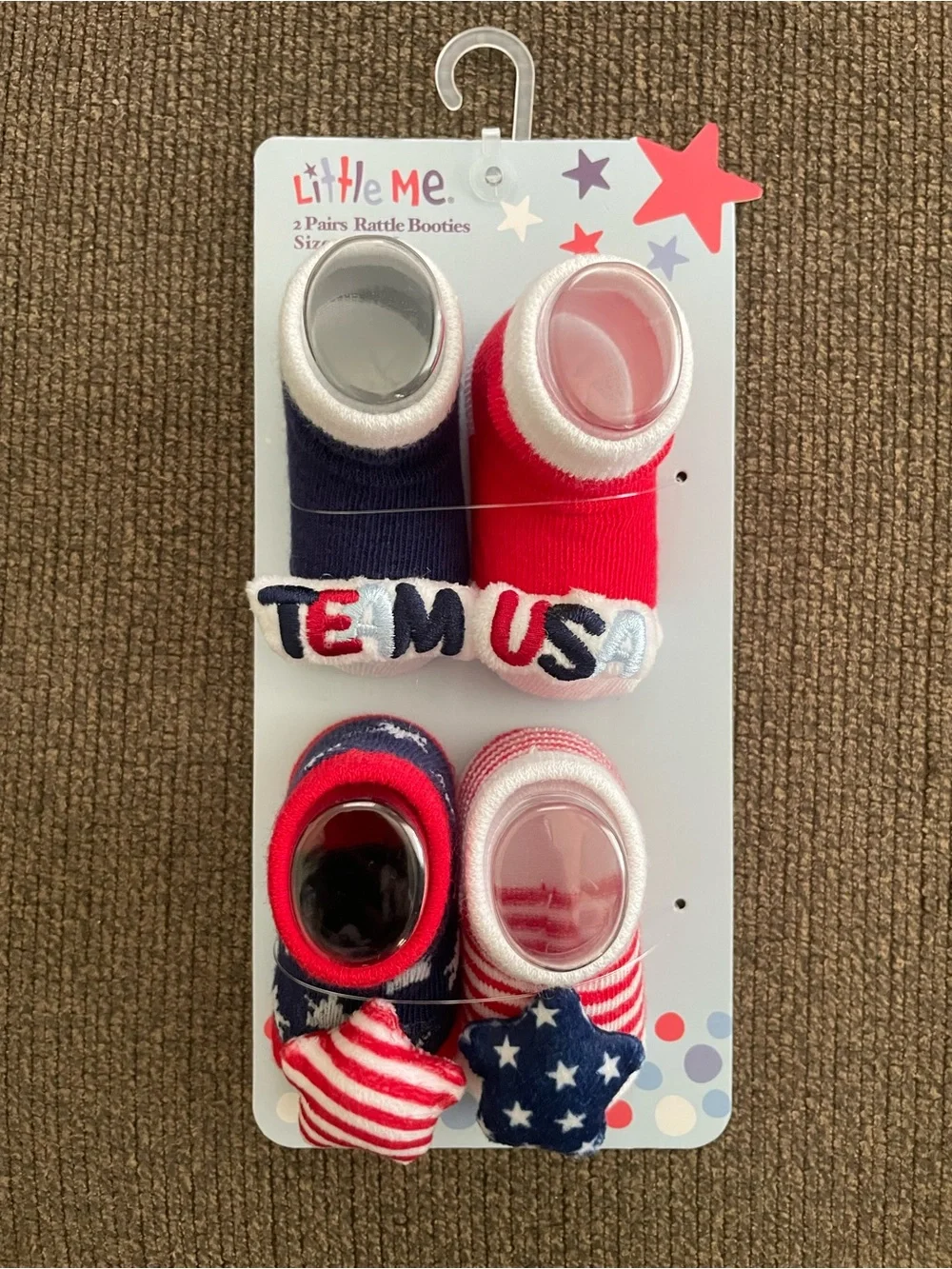 NEW Little Me 2 Pairs “Team USA” Rattle Booties Size 0-12M